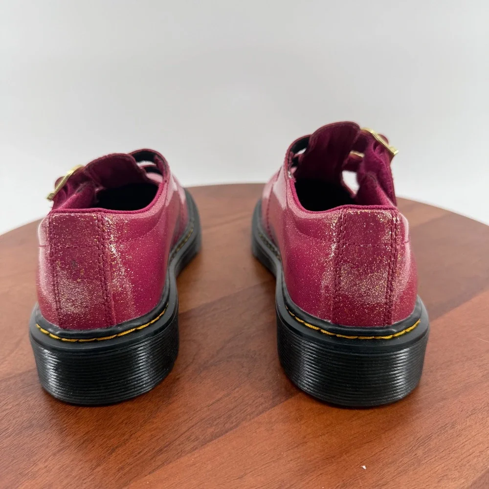 Dr. Martens 8065 J Mary Jane Pink Glitter Double Buckle School Shoes Size Kids 3